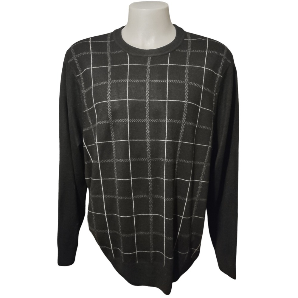 Dockers Sweater XXL Mens Windowpane Plaid‎ Black White Crewneck Retro Norm Core